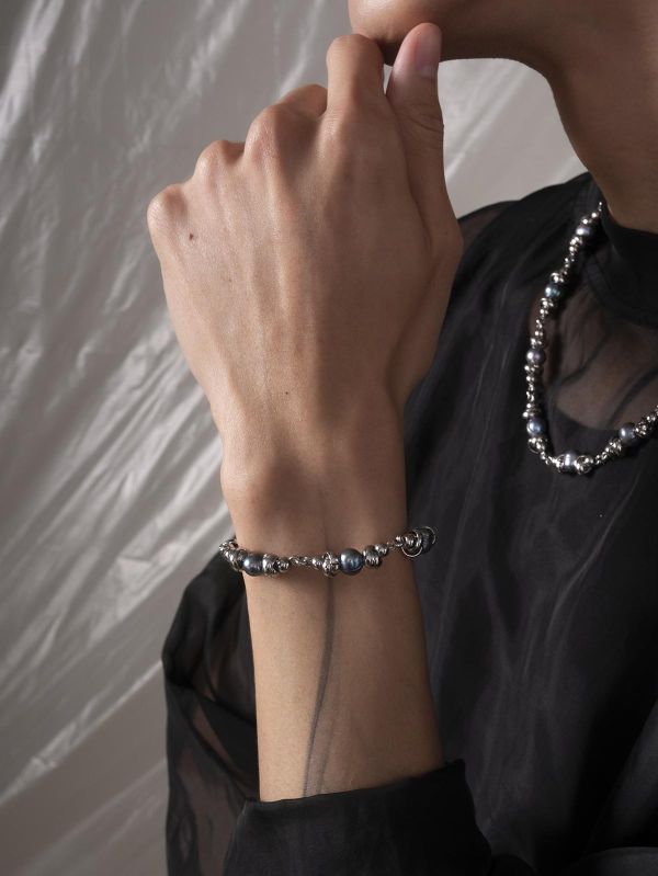 Unisex | 極晝系 - 冷藍 * 不銹鋼 圓珠 珍珠 中性 個性 手鍊 不銹鋼 交換禮物 男 禮物 男 手鍊 男友禮物 男生禮物 男生手鍊 手鍊