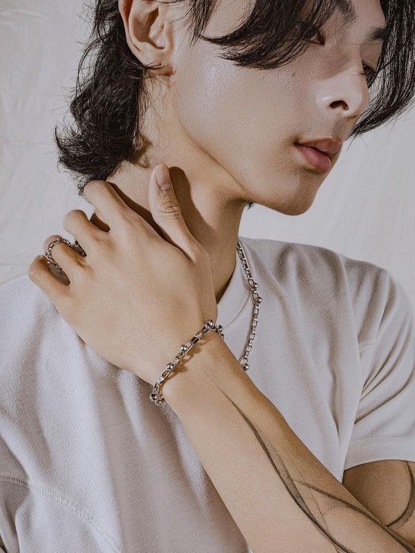 Unisex | 極晝系 - 冷光 * 不銹鋼 中性 圓球 方鏈 手鍊 不銹鋼 不鏽鋼手鍊 交換禮物 幾何項鍊 手鍊男 禮物男友 禮物男生 手鍊 男生禮物