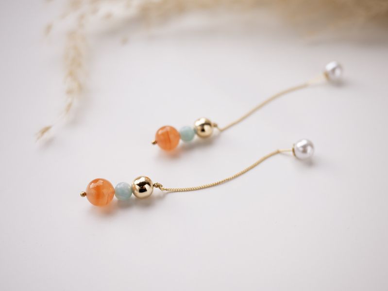 CIRRUS - 斑霞 *  鹽源瑪瑙 天河石 珍珠 水晶耳環 交換禮物 婚禮小物 情人節禮物 招財水晶 耳環 生日禮物 畢業禮物 礦石開運