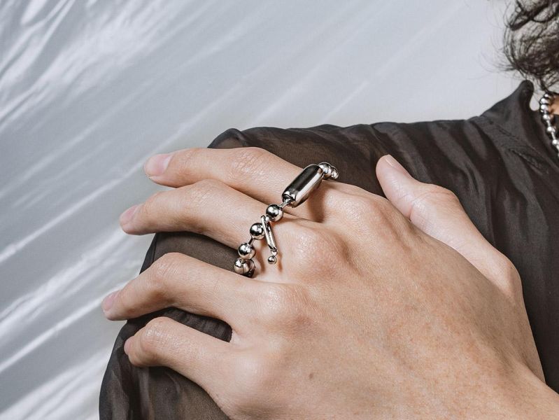 Unisex | 極晝系 - 靜日 * 不銹鋼 圓珠 中性 個性 幾何 雙指戒 不銹鋼 交換禮物 戒指 男戒指 男禮物 男友禮物 男生戒指 男生禮物