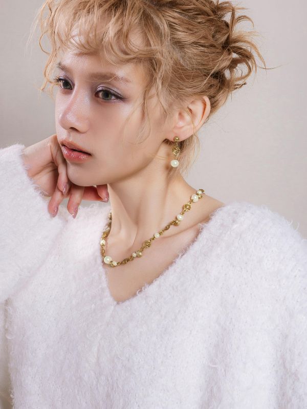 暮光系 - 沫金 * 黃銅 珍珠 海洋 泡沫 海流 漂浮 項鍊 交換禮物 婚禮小物 情人節禮物 淡水珍珠 珍珠 珍珠項鍊 生日禮物 項鍊