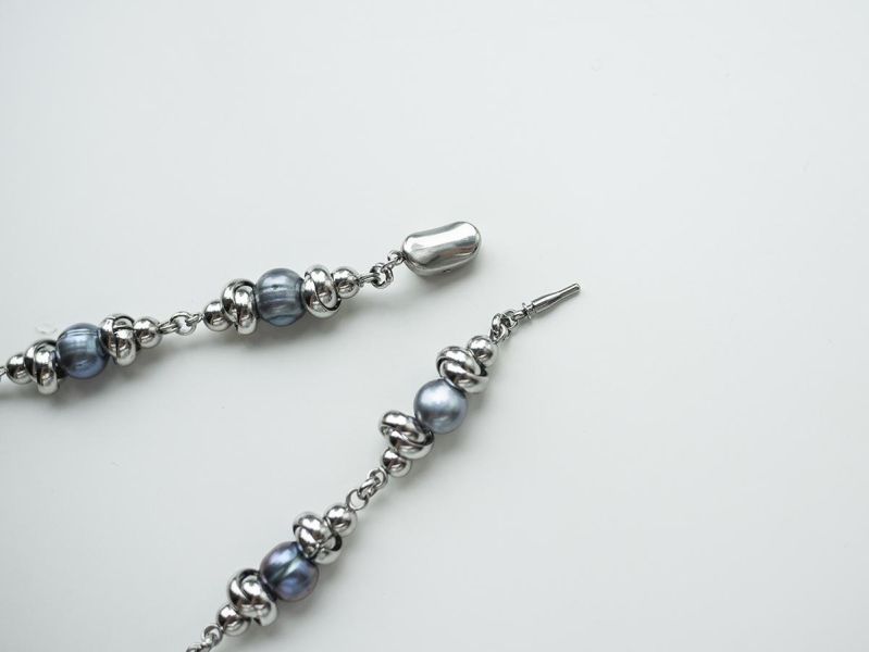 Unisex | 極晝系 - 冷藍 * 不銹鋼 圓珠 珍珠 中性 個性 項鍊 不銹鋼 交換禮物 男 禮物 男 項鍊 男友禮物 男生禮物 男生項鍊 項鍊