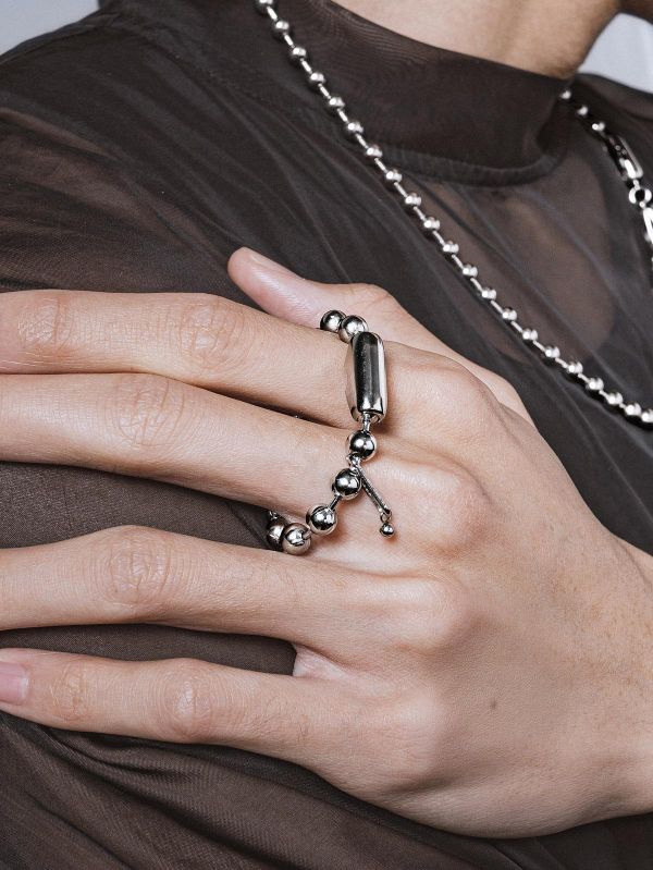 Unisex | 極晝系 - 靜日 * 不銹鋼 圓珠 中性 個性 幾何 雙指戒 不銹鋼 交換禮物 戒指 男戒指 男禮物 男友禮物 男生戒指 男生禮物