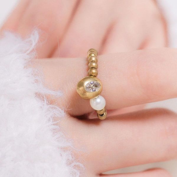 暮光系 - 沫金 * 黃銅 珍珠 海洋 泡沫 海流 漂浮 戒指 交換禮物 婚禮小物 情人節禮物 戒指 淡水珍珠 珍珠 珍珠戒指 生日禮物