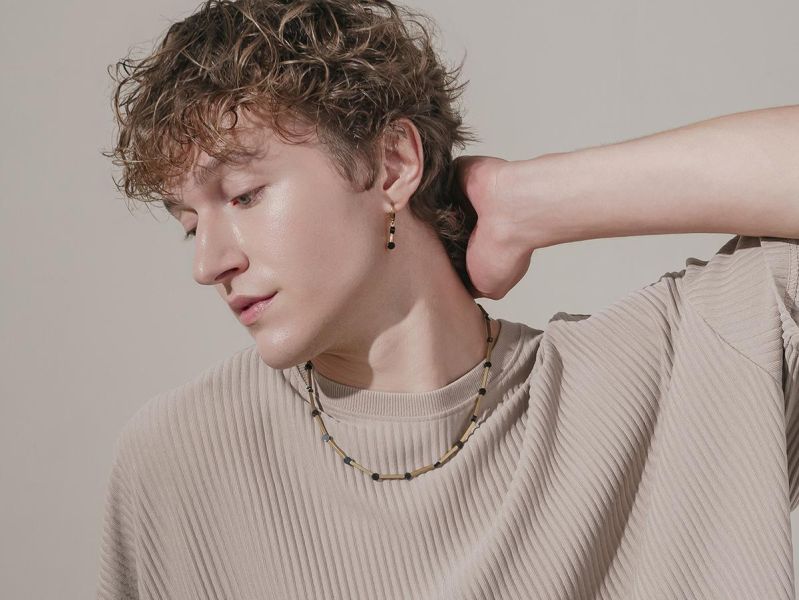 Unisex | 暮光系 - 靜海 * 黑瑪瑙 黃銅 水晶 礦石 耳環 交換禮物 男 禮物 男友禮物 男生禮物 男生耳環 礦石 耳環 耳夾 黃銅耳環