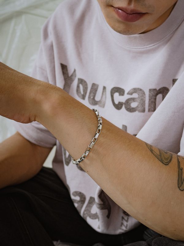 Unisex | 極晝系 - 時刻 * 不銹鋼 方盒鍊 手鍊 不銹鋼 交換禮物 珍珠 珍珠手鍊 男 禮物 男友禮物 男生手鍊 男生禮物