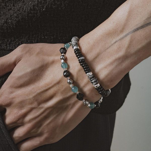 Unisex | 極晝系 - 青境 * 瑪瑙 不銹鋼 純銀 綠色 中性 手環 不銹鋼 交換禮物 手鍊 男手鏈 男 禮物 男友禮物 男生手鏈 男生禮物