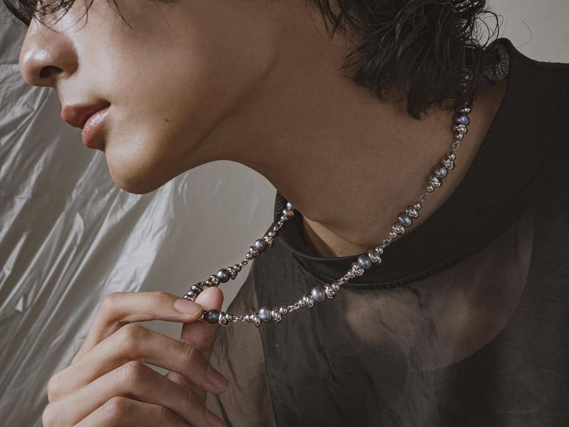 Unisex | 極晝系 - 冷藍 * 不銹鋼 圓珠 珍珠 中性 個性 項鍊 不銹鋼 交換禮物 男 禮物 男 項鍊 男友禮物 男生禮物 男生項鍊 項鍊