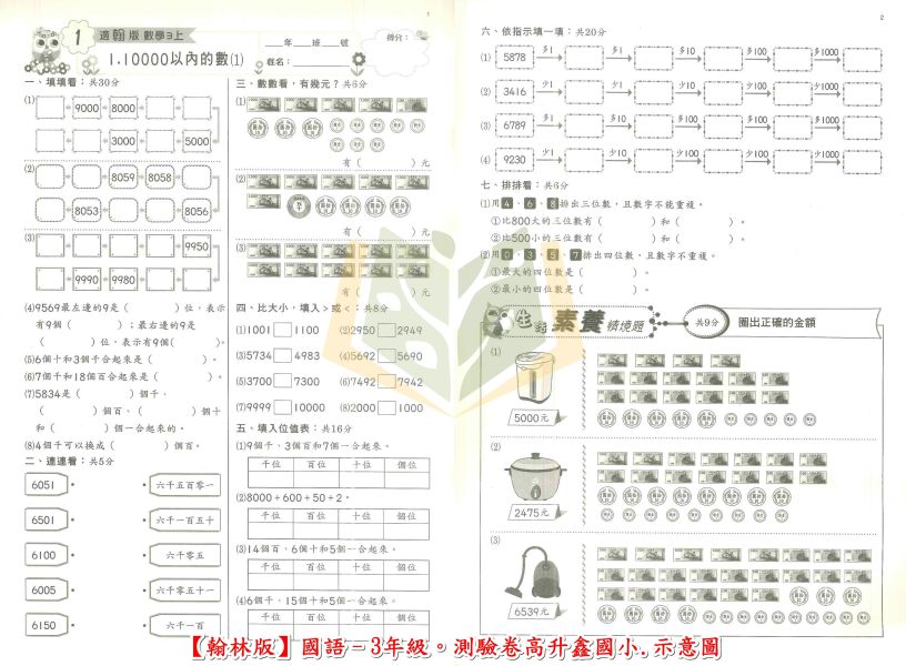 高升鑫國小 國小測驗卷 直說測驗卷 適用康軒 翰林 南一 114上 國小1~6年級 國語 數學 自然 社會 雙面試題 附解答 