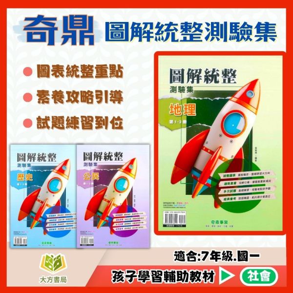 奇鼎國中 圖解統整測驗集【第1~2冊】【第3~4冊】–地理 歷史 公民【國中社會輔材】 