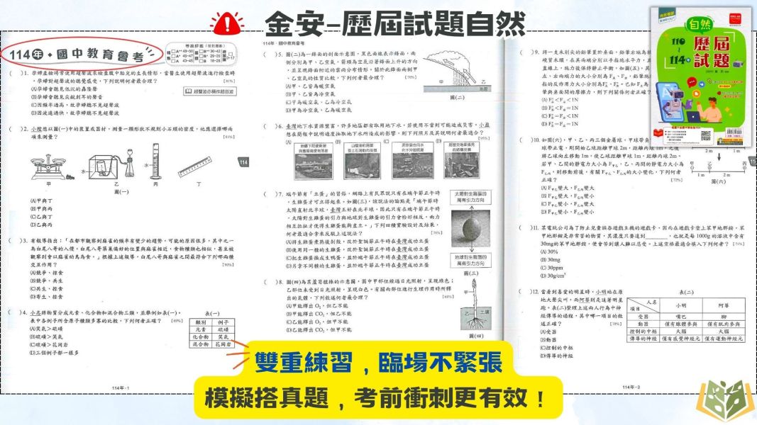 115國中會考 金安【歷屆試題】收錄110年~114年 考古題｜國文/英語/數學/自然/社會 附解答【國中會考】 國中會考,115會考,金安國中,歷屆試題,國文,英語,數學,自然,社會,模擬題本,會考複習,附解答,考前衝刺