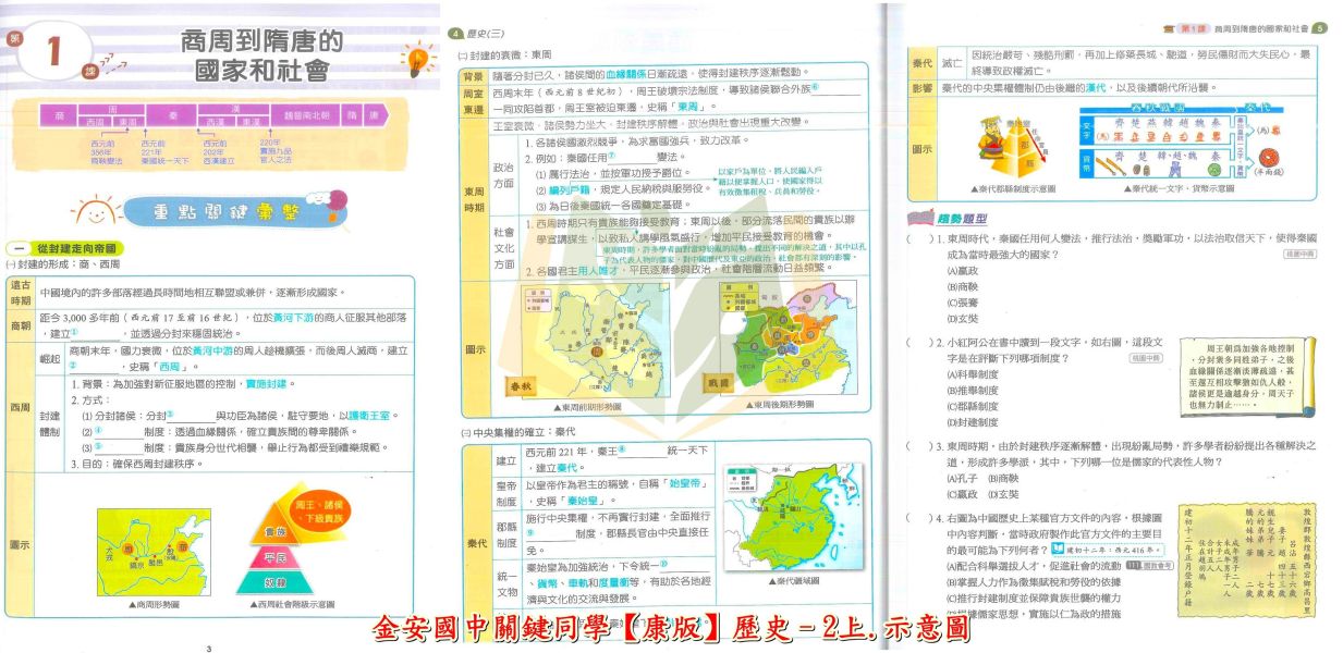 金安國中 講義 關鍵同學彙 適用康軒 翰林 114上 國中1~3年級 地理 歷史 附解答 