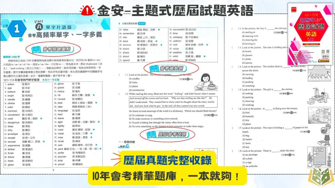 115國中會考 金安【主題式歷屆試題】收錄110年~114年考題｜ 國文/英語/數學/自然/理化+地科/地理/歷史/公民 附解答 國中會考,115會考,金安國中,主題式歷屆試題,國文,英語,數學,自然,理化,地科,地理,歷史,公民,附解答,會考複習