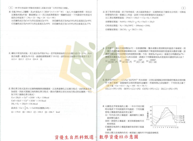 建興國中 資優生數理資優班甄選 資優生科學班甄選 資優生自然科甄選 附解答 