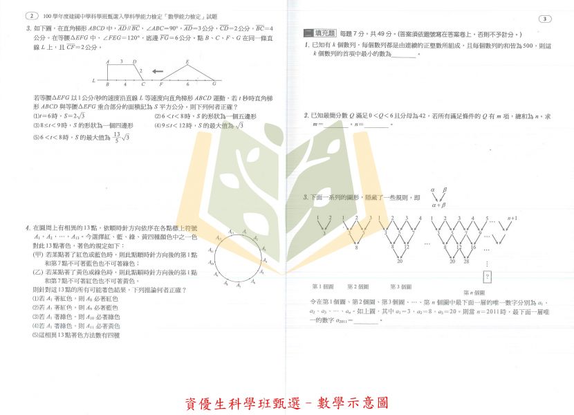 建興國中 資優生數理資優班甄選 資優生科學班甄選 資優生自然科甄選 附解答 