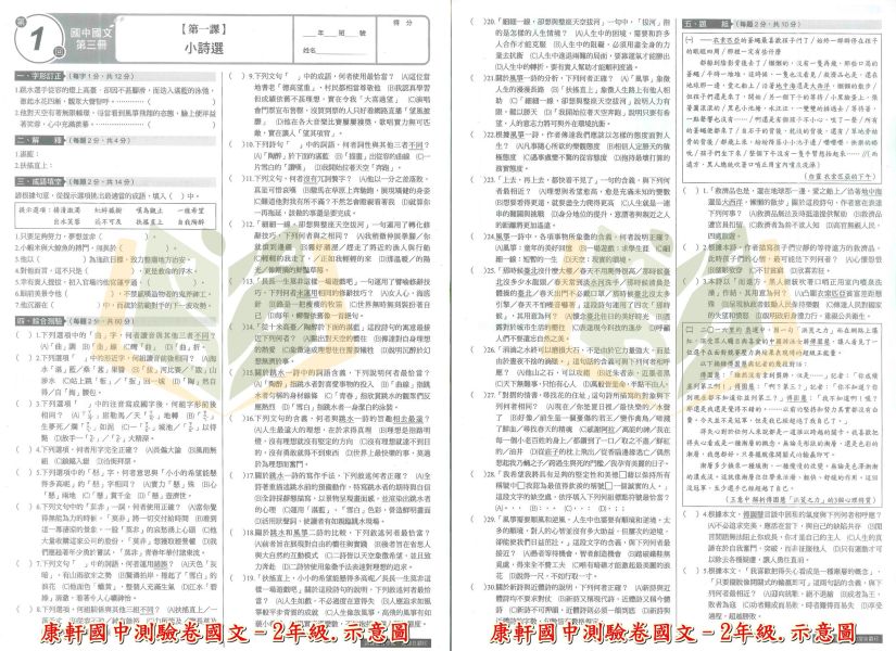 康軒國中 測驗卷 114上 113下 國中1~2年級 國文 英語 數學 自然 社會 雙面試題 附解答 