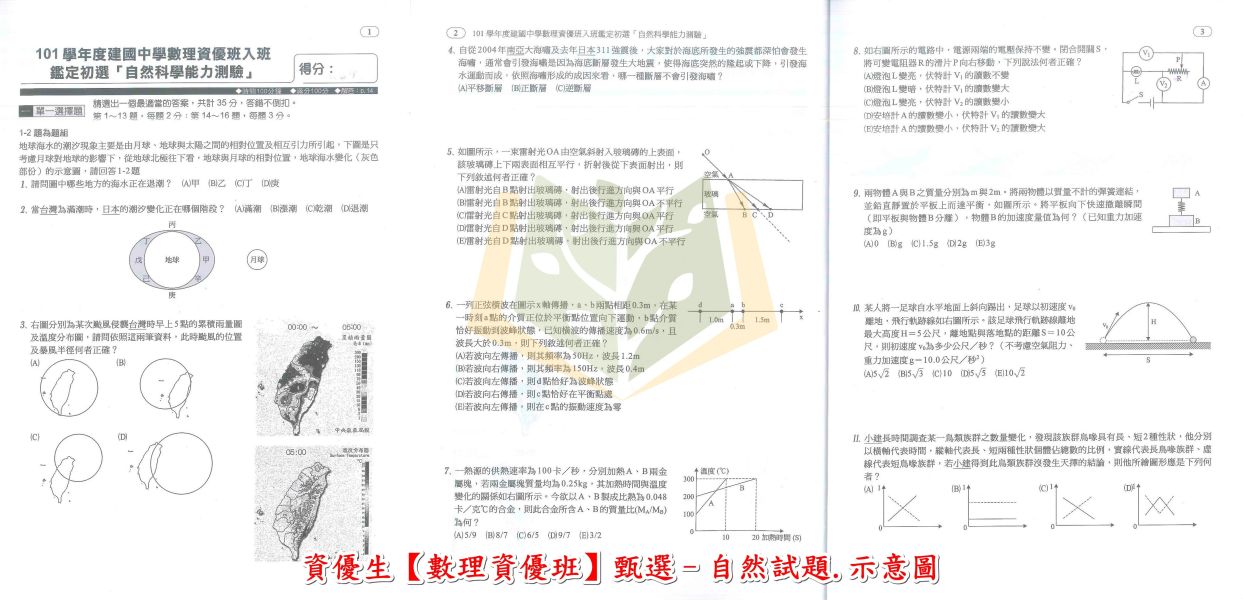 建興國中 資優生數理資優班甄選 資優生科學班甄選 資優生自然科甄選 附解答【國中數理輔材】 