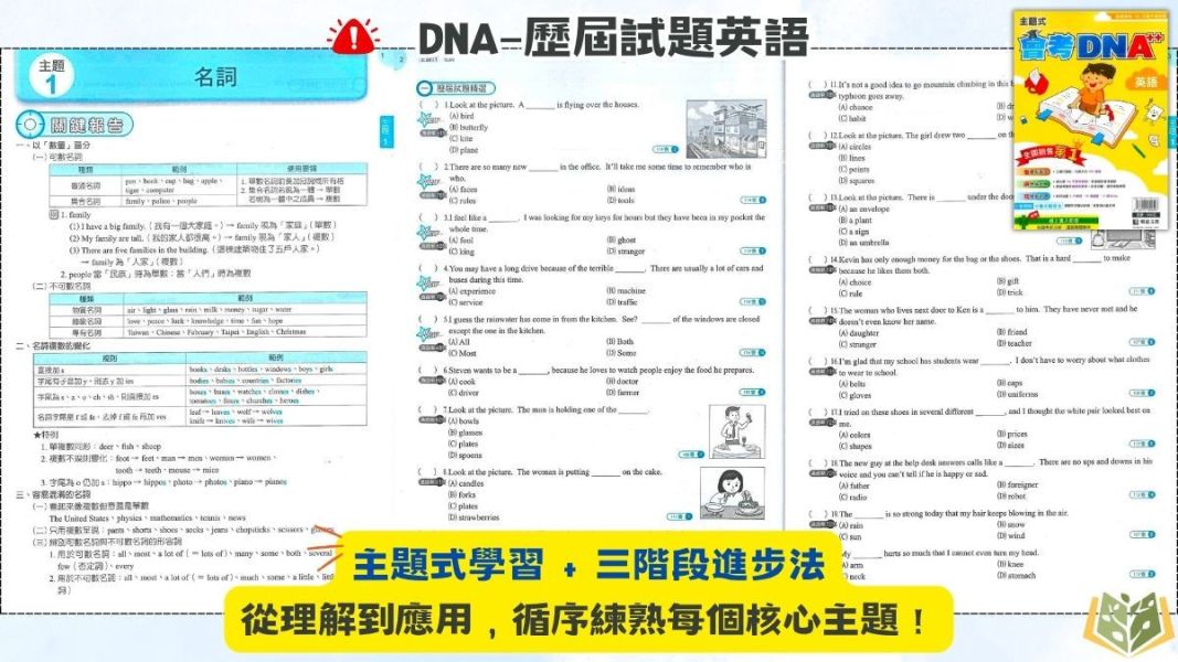 115國中會考 明霖 DNA【主題式歷屆試題】｜國文/英語/數學/自然/生物/理化/地科/社會/地理/歷史/公民 附解答 115會考 金安 考前30天 模擬題本 素養閱讀 會考衝刺 國文 英語 數學 自然 社會 題庫 附詳解 解題技巧 國中會考