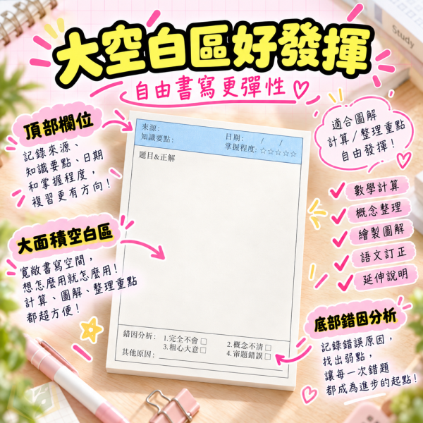 專屬訂正本【錯題本/珠光便利貼】｜國小/國中/高中通用｜錯題整理本 學習筆記本 學生專用筆記 反思學習本 國小學習工具 文具用品 學習紀錄手冊｜【作業簿】 錯題本,訂正本,40頁錯題本,錯題本橫式,錯題本直式,便利貼,繁體版,不限科目,國小錯題本,國中錯題本,高中錯題本,學習筆記本,學生筆記,反思學習