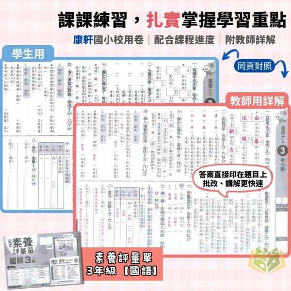 康軒國小 115上｜【國小校用卷】國小素養評量單｜國小1~6年級｜國語/數學/生活/自然/社會｜《學用+解答》 康軒國小115上,國小校用卷,素養評量單,康軒評量單,國語評量,數學評量,生活評量,自然評量,社會評量,學用,解答