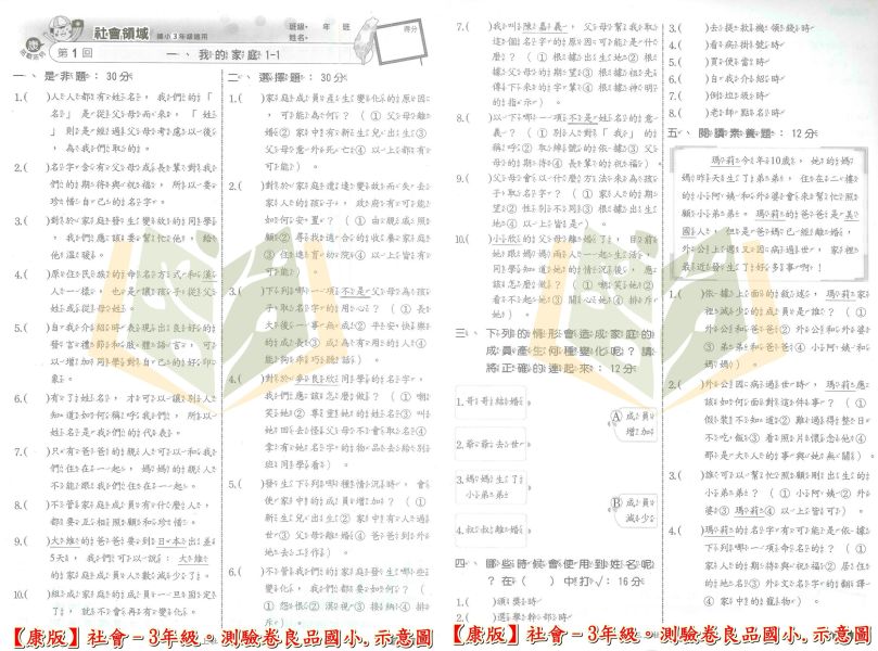 良品國小 國小測驗卷 活潑測驗卷 適用康軒 114上 113下 國小1~6年級 國語 英語 數學 自然 社會 雙面試題 附解答 