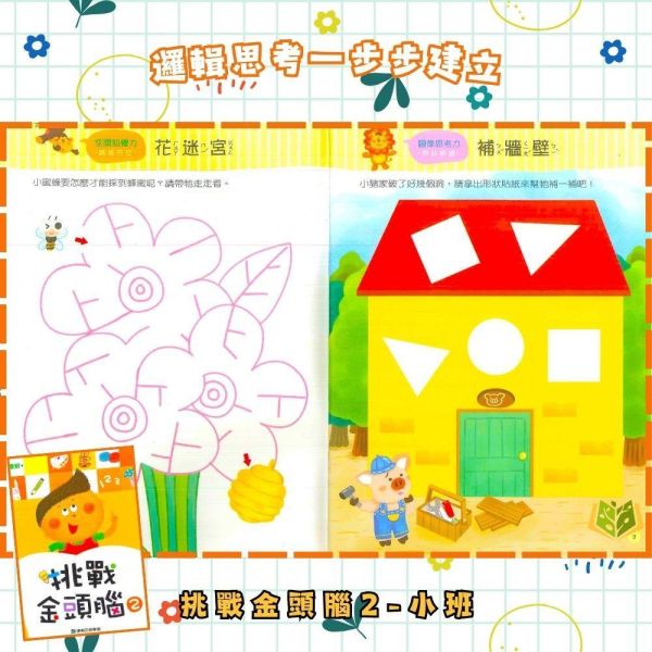 【小康軒】挑戰金頭腦1~6冊【學齡前教材】 小康軒幼兒教材、挑戰金頭腦、幼兒邏輯思維、益智遊戲書、全腦開發、幼兒數學、創造力訓練、學齡前教材、遊戲貼紙、趣味學習