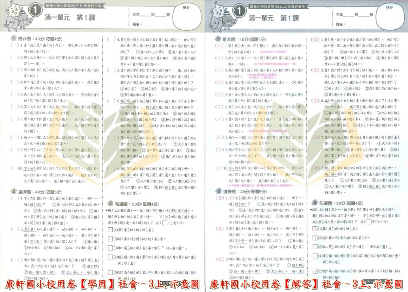 康軒國小 114上 最新版《國小校用卷》國小素養評量單 國小1~6年級 國語 數學 生活 自然 社會 《學用+解答》 康軒國小校用卷、國小素養評量單、素養評量單、114上最新版、國語.數學.生活.自然.社會、國小題本解答、期中期末複習
