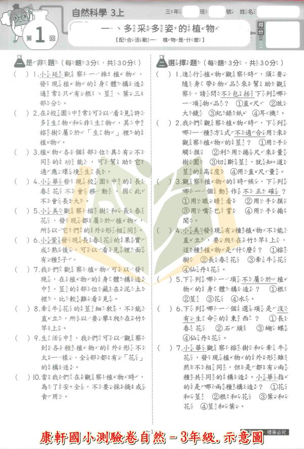 康軒國小 114上 最新版《國小測驗卷》國小1~6年級 國語 數學 生活 自然 社會 附解答+雙面試題 114上, 康軒國小, 國小測驗卷, 國小考卷, 模擬試題, 雙面試題, 可撕式, 國語, 數學, 自然, 社會, 生活, 附解答, 考前複習