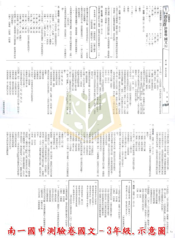 南一國中 測驗卷 114上 國中3年級 國文 英語 數學 自然 社會 雙面試題 附解答 