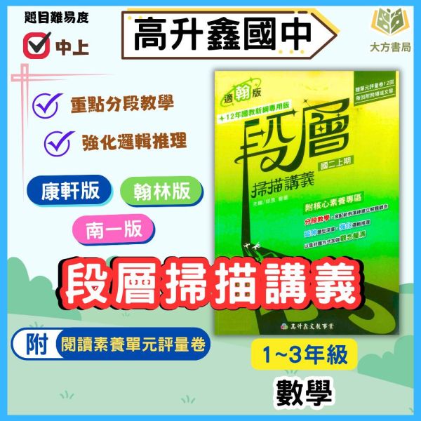 高升鑫國中 段層掃描 數學講義 適用康軒 翰林 南一 114上 國中1~3年級 附解答 
