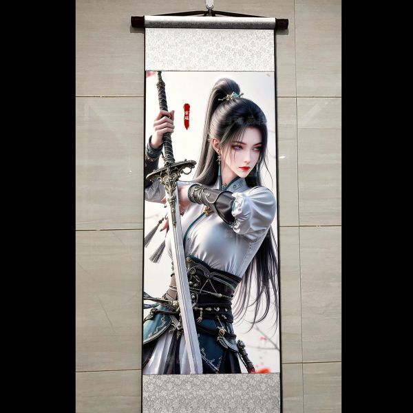 【海外代購】阿喵畫社 寧瑤 執劍版 國風捲軸錦緞高清精裱畫 
