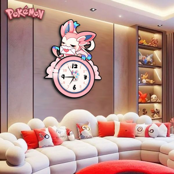 【海外代購】阿喵畫社 仙子伊布鐘 寶可夢時鐘裝飾畫 