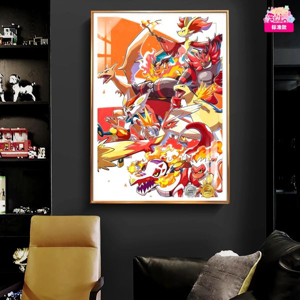 【海外代購】阿喵畫社 寶可夢 水火草系三聯 新品12K主題高清裝飾畫 
