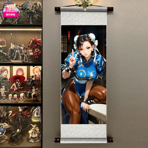 【海外代購】阿喵畫社 春麗 國風捲軸錦緞高清精裱畫 