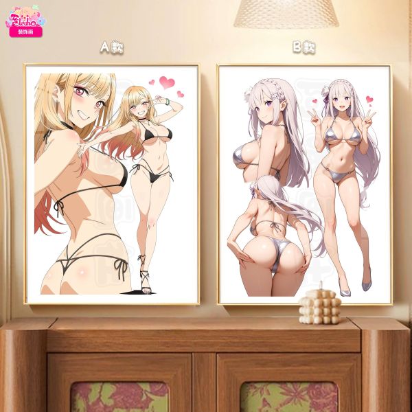 【海外代購】阿喵畫社 泳池派對愛蜜莉雅喜多川雙聯 8k主題高清裝飾畫 透明卡磚 冰箱貼 