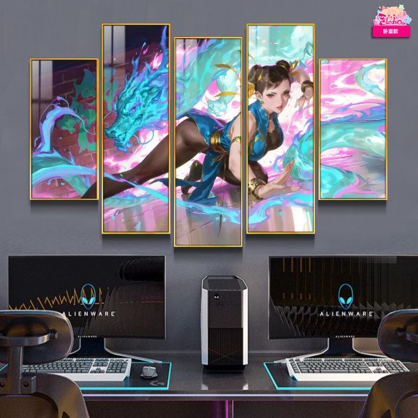 【海外代購】阿喵畫社 拳皇 新年限定 擒龍春麗五幅套裝 新品異形套組裝飾畫 發光滑鼠墊 床頭地墊 冰箱貼 