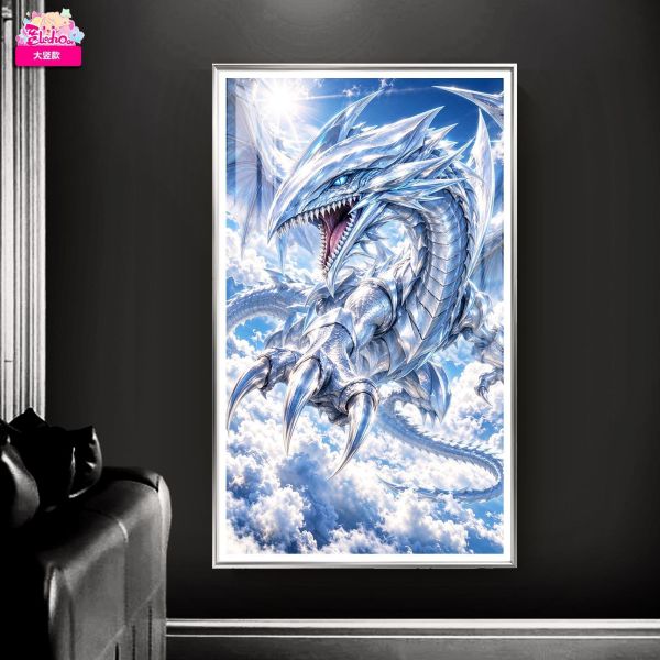 【海外代購】阿喵畫社 天空 青眼白龍大豎款 雙聯新品12K主題超清裝飾畫 
