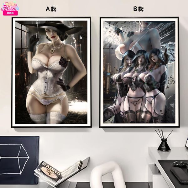 【海外代購】阿喵畫社 入睡前奏 八尺夫人與三女兒雙聯 生化危機新品8k主題高清裝飾畫 午睡毛毯 床頭地墊 冰箱貼 4公斤大護腕滑鼠墊 