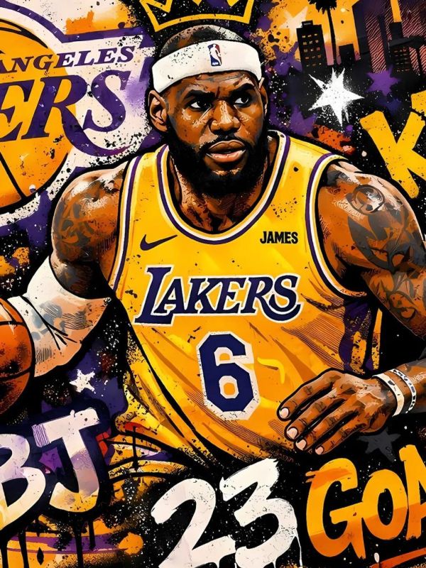 【海外代購】星空 《塗鴉風詹姆斯》NBA小皇帝洛杉磯湖人隊裝飾畫 