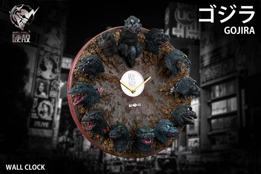【預定】硬殻 Hardcore 歷代哥吉拉12頭雕浮雕掛鐘(可掛牆、可擺放有壓克力底座) 
