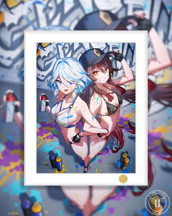 【海外代購】H2 《胡桃芙寧娜》原神胡堂主HuTao水之魔神Furina裝飾畫 