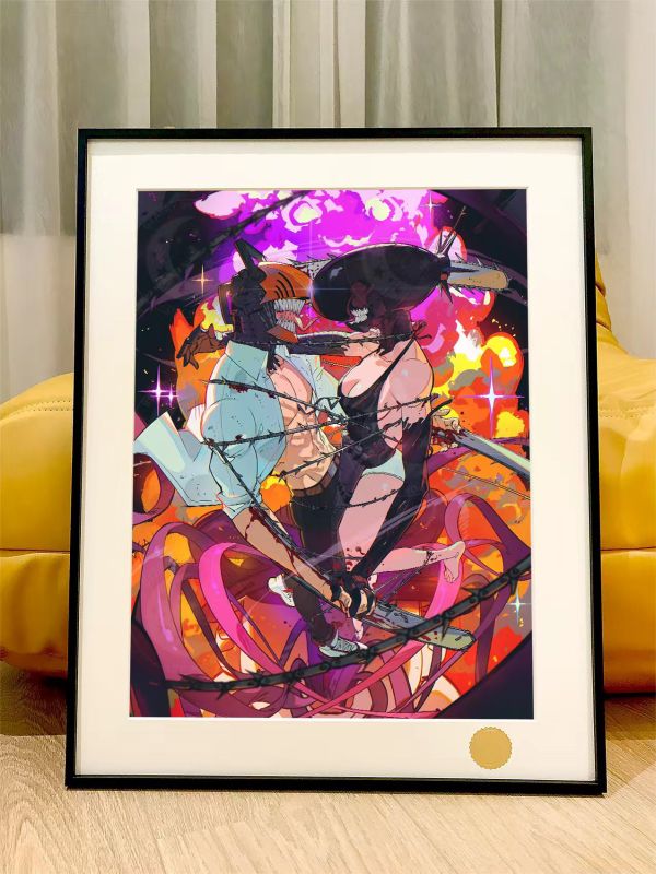 【海外代購】星空 《bomb love》Chainsaw Man電鋸人Reze瑪奇瑪早川秋電次蕾塞篇鏈鋸人動漫裝飾畫 