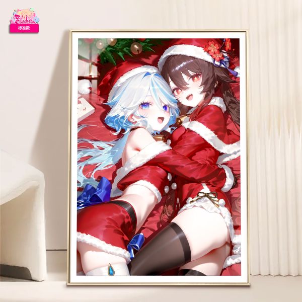 【海外代購】阿喵畫社 聖誕節 芙寧娜與胡桃 8k超大高清裝飾畫 床頭墊 
