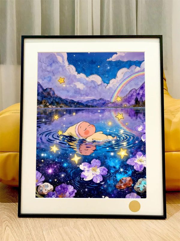 【海外代購】星空《彩虹星星人》茉莉泡泡瑪特潮流藝術版畫裝飾畫 