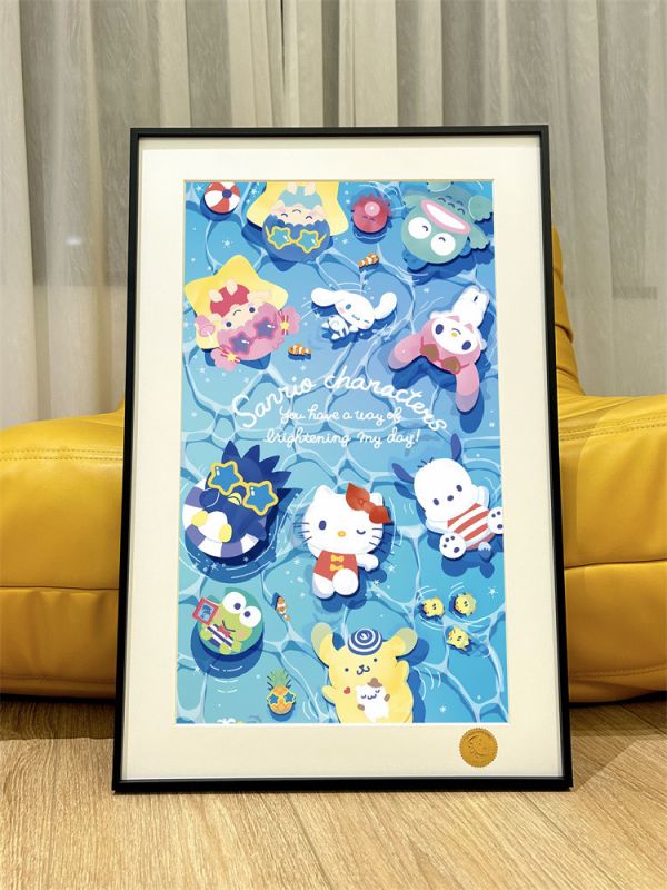 【海外代購】星空 泳池三麗歐 Kitty玉桂狗大眼蛙美樂蒂裝飾畫 