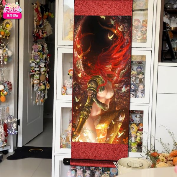 【海外代購】阿喵畫社 女武神瑪蓮妮亞 國風捲軸錦緞高清精裱畫 