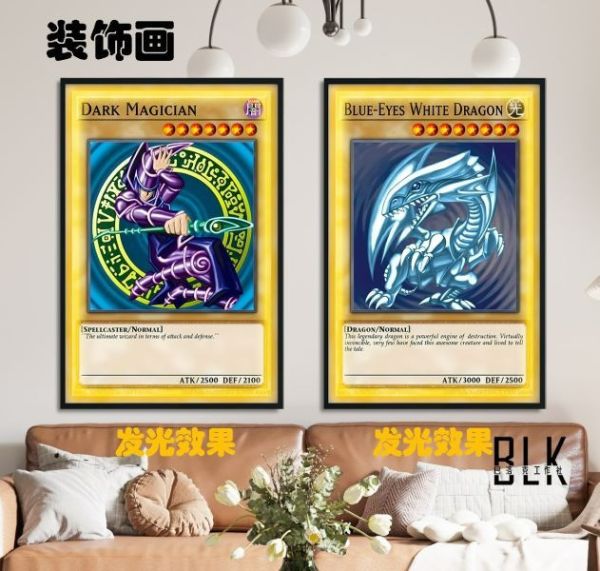 【海外代購】巴洛克 黑魔導青眼白龍武藤遊戲王海馬天空龍卡牌裝飾畫/冰箱貼 