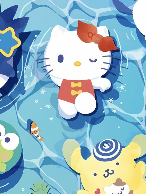 【海外代購】星空 泳池三麗歐 Kitty玉桂狗大眼蛙美樂蒂裝飾畫 
