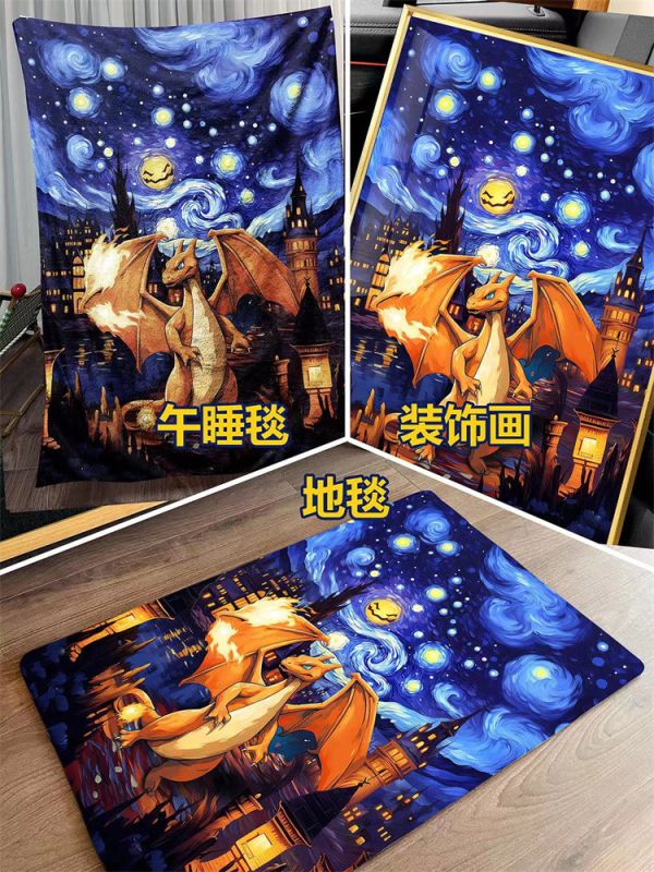 【海外代購】千鳥社 星空噴火龍梵谷 午睡毯 地毯 裝飾畫01 
