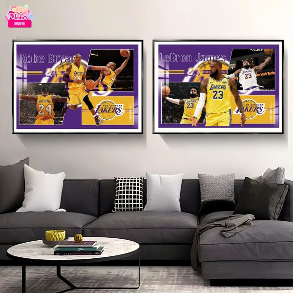 【海外代購】阿喵畫社 洛杉磯湖人隊背景牆四宮格 8k主題高清裝飾畫 
